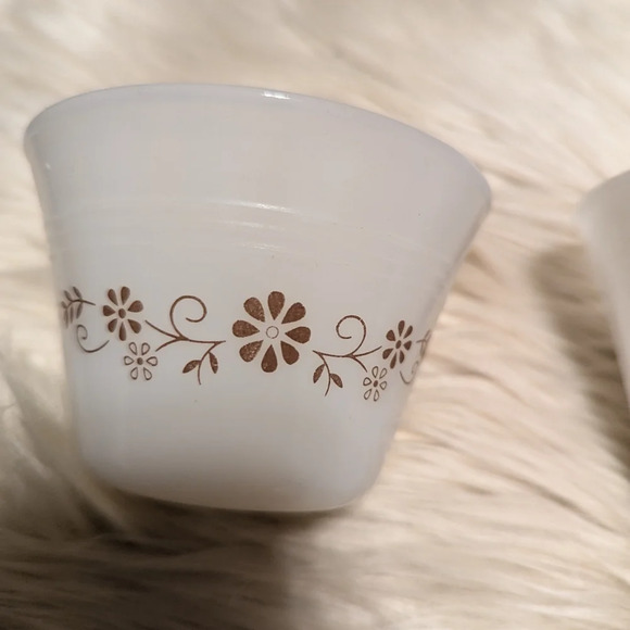 Vintage retro Set 2 Pyr-o-Rey DYNAWARE Brown Daisy Custard Cups Ramekins floral - Picture 2 of 6